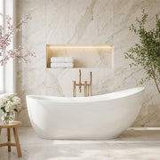 ANZZI FT-AZ090 Talyah freestanding tub in a marble bathroom with a floor-mounted filler