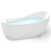 ANZZI FT-AZ090 Talyah slipper freestanding bathtub in glossy white, filled, three-quarter view on white