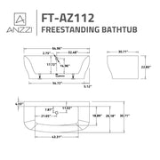 ANZZI FT-AZ112-473BG Bank Series 65" x 31" Flat Bottom Acrylic Freestanding Soaking Bathtub, dimension drawing