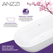 ANZZI FT-AZ411-59 Britt 59" x 30" Flat Bottom Acrylic Freestanding Soaking Bathtub with, product view 3