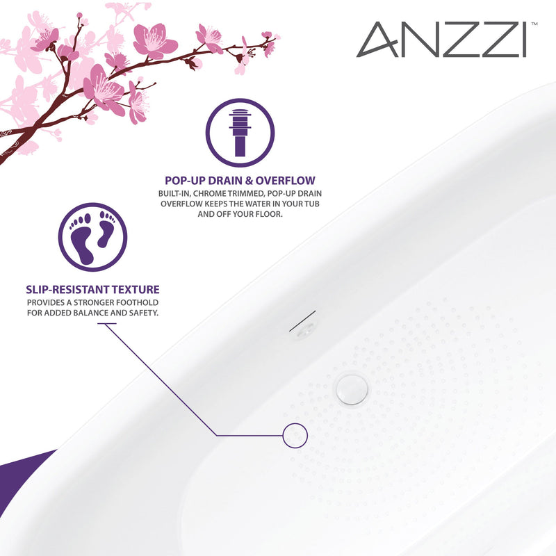 ANZZI FT-AZ411-59 Britt 59" x 30" Flat Bottom Acrylic Freestanding Soaking Bathtub with, product view 4
