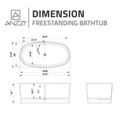 ANZZI FT-AZ505 Roccia 61" x 31" Flat Bottom Solid Surface Freestanding Soaking Bathtu, dimension drawing