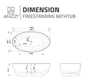 ANZZI FT-AZ510 Cestino 67" x 36" Flat Bottom Solid Surface Freestanding Soaking Batht, dimension drawing