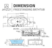 ANZZI FT-AZ514BK-BK freestanding bathtub, dimension drawing