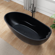 ANZZI FT-AZ516BK-BK 67" x 32" Freestanding Oval Stone Resin Flat-Bottom Bathtub in Black w, product view 2