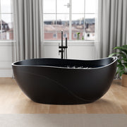 ANZZI FT-AZ516BK-BK 67" x 32" Freestanding Oval Stone Resin Flat-Bottom Bathtub in Black w, product view 3
