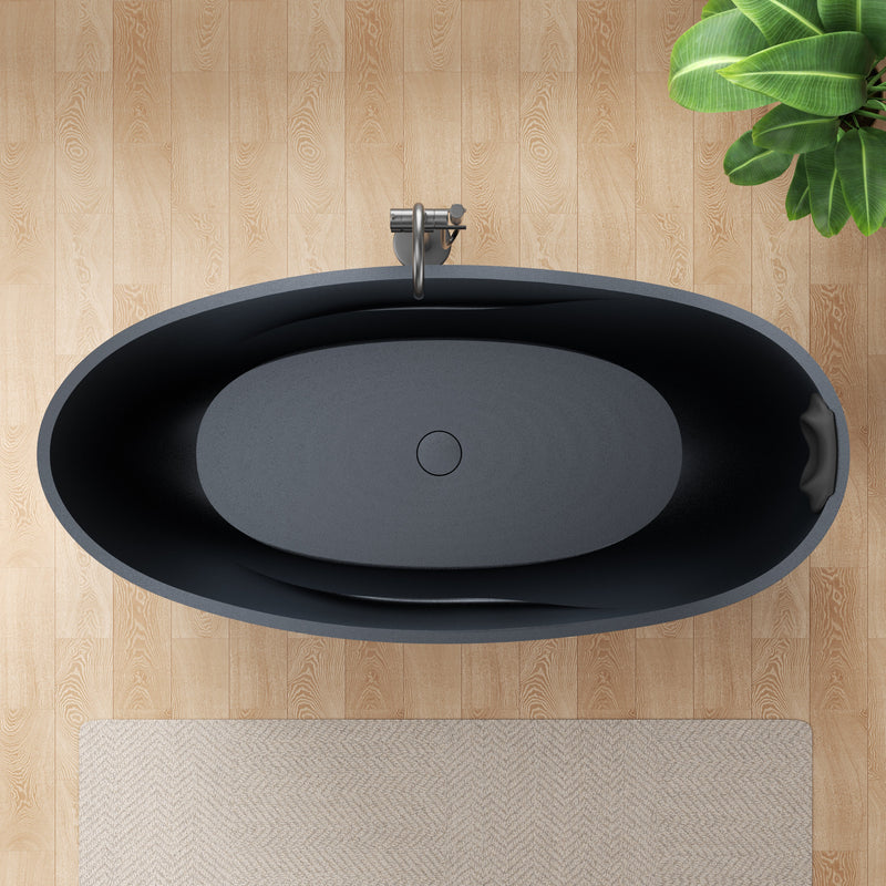 ANZZI FT-AZ516BK-BK 67" x 32" Freestanding Oval Stone Resin Flat-Bottom Bathtub in Black w, product view 4