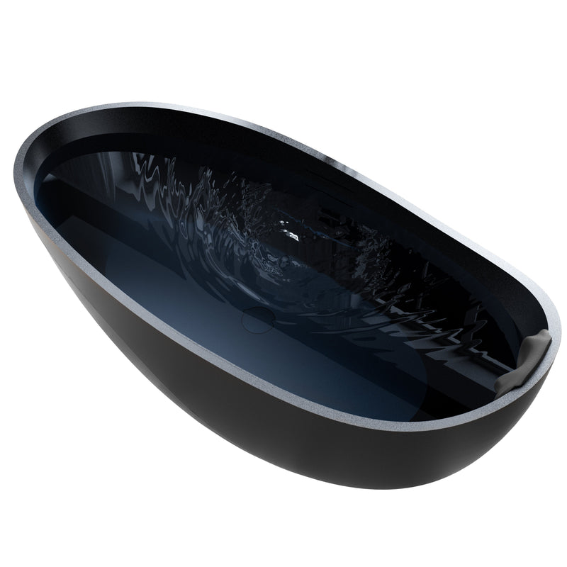 ANZZI FT-AZ516BK-BK 67" x 32" Freestanding Oval Stone Resin Flat-Bottom Bathtub in Black w, product view 5