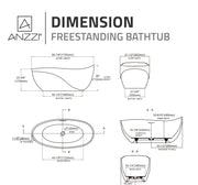 ANZZI FT-AZ516BK-WH 67" x 32" Freestanding Oval Stone Resin Flat-Bottom Bathtub in Black i, dimension drawing