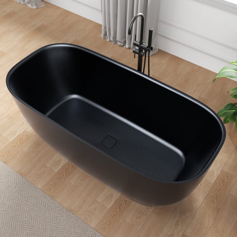 ANZZI FT-AZ6732BKS 67" x 32" Rectangle Freestanding Stone Resin Deep Flat-Bottom Bathtub, product view 2