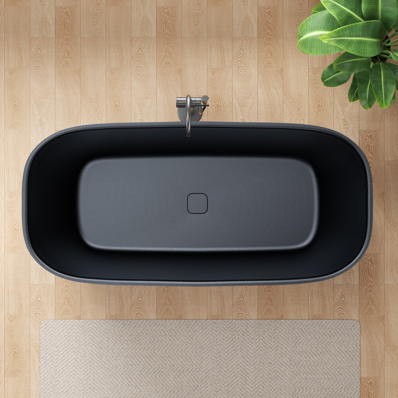 ANZZI FT-AZ6732BKS 67" x 32" Rectangle Freestanding Stone Resin Deep Flat-Bottom Bathtub, product view 4