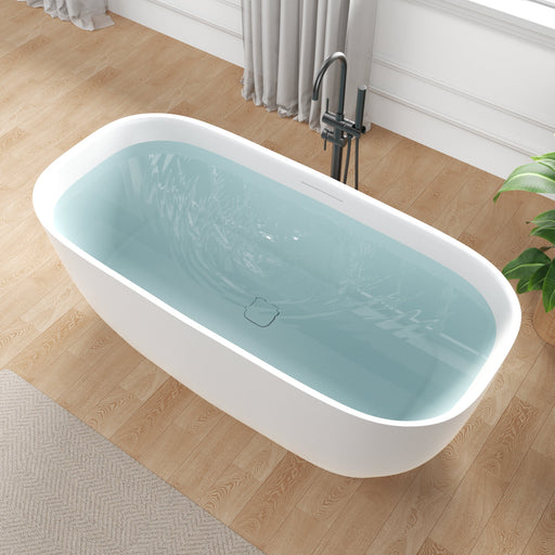ANZZI FT-AZ6732WHS 67" x 32" Rectangle Freestanding Stone Resin Deep Flat-Bottom Bathtub, product view