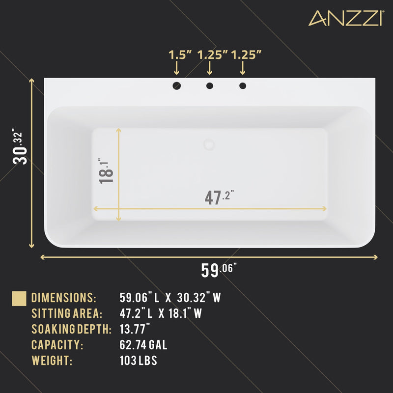 ANZZI FTAZ11459-473BG Vault Series 59" x 30" Flat Bottom Acrylic Freestanding Soaking Bathtu, dimension drawing