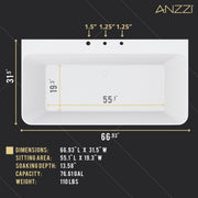 ANZZI FTAZ11467-473CH Vault 67" x 32" Flat Bottom Acrylic Freestanding Soaking Bathtub and F, dimension drawing
