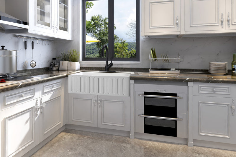 ANZZI K-AZ225-1A farmhouse kitchen sink, installed room view 1