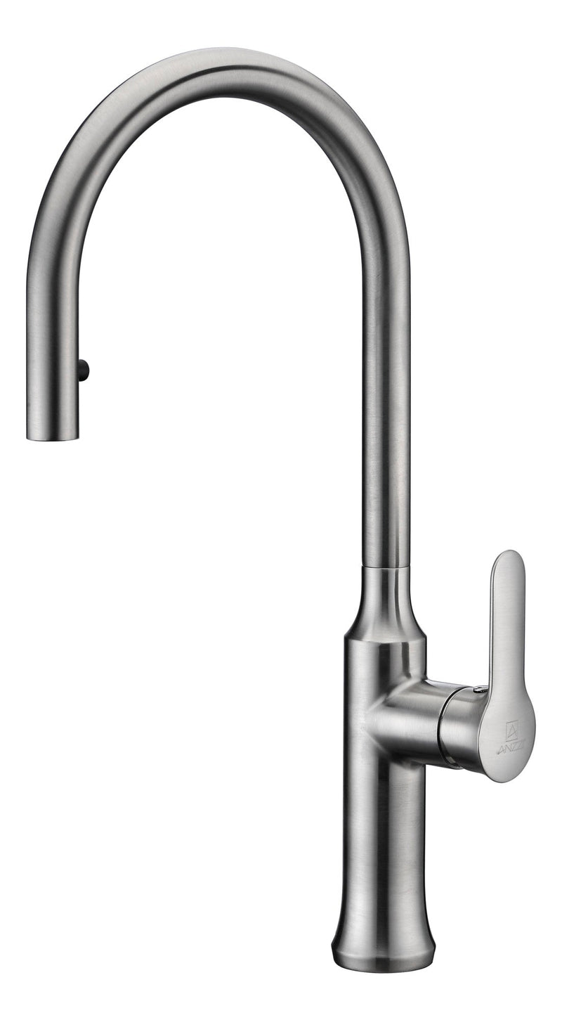 ANZZI KF-AZ1068BN Cresent kitchen faucet in brushed nickel, main product photo