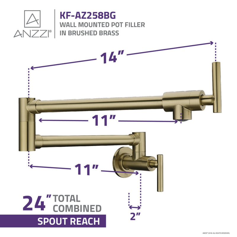 ANZZI KF-AZ258GB Braccia pot filler faucet, dimension drawing