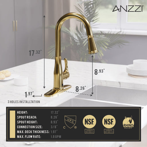 ANZZI KF-AZ301MB Sifo kitchen faucet, dimension drawing