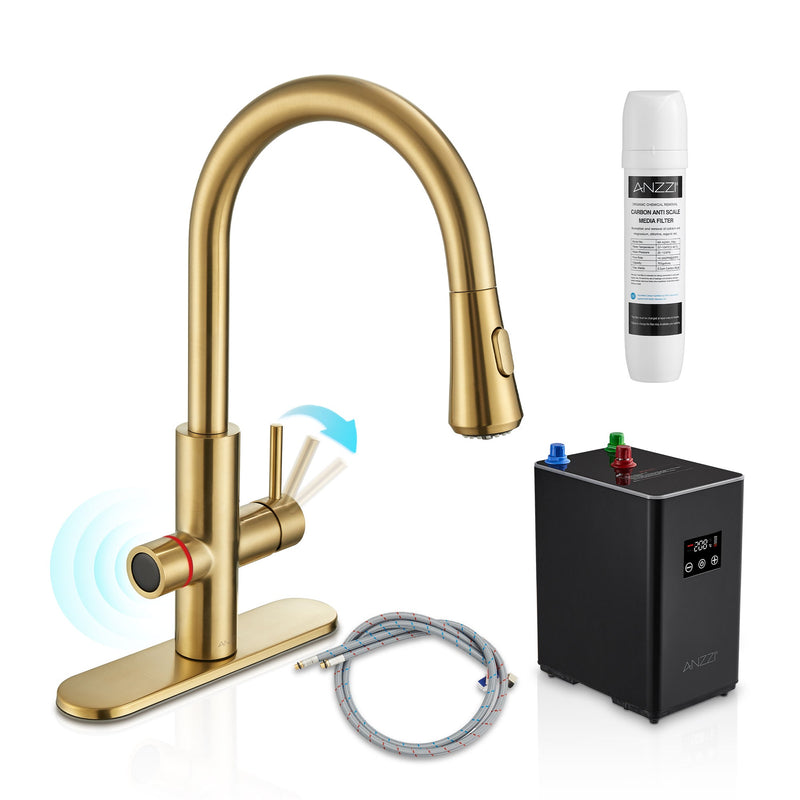 ANZZI KF-AZ401BG Sunset kitchen faucet in brushed gold, main product photo