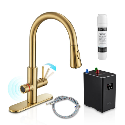 ANZZI KF-AZ401BG Sunset kitchen faucet in brushed gold, main product photo