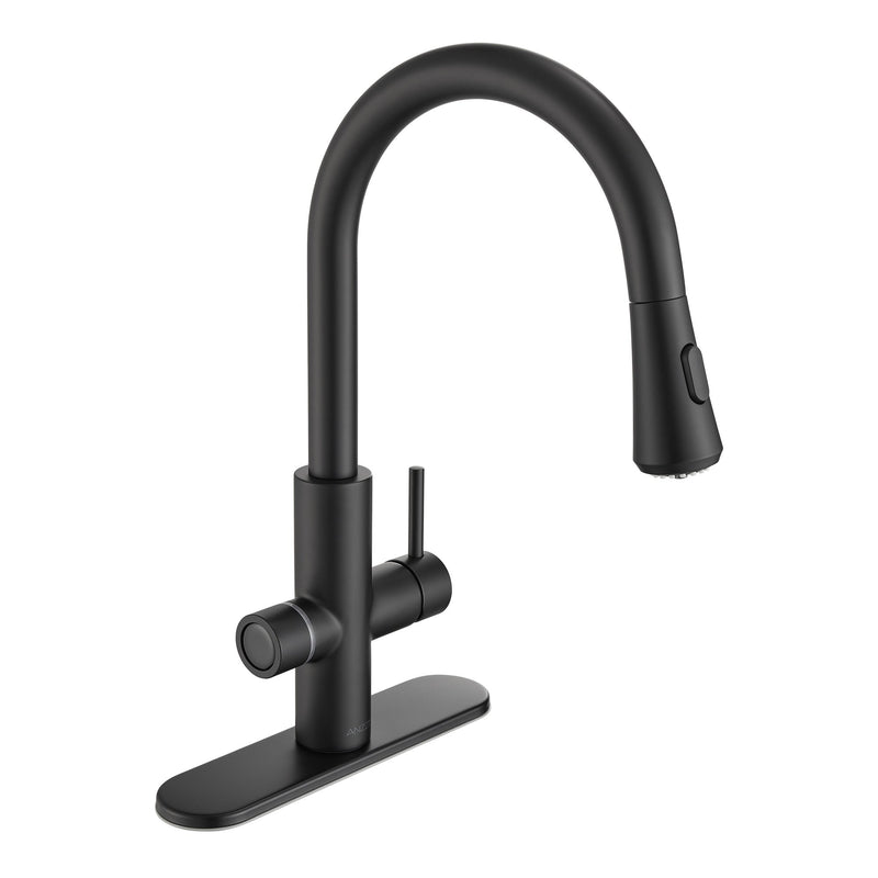 ANZZI KF-AZ401MB Sunset kitchen faucet in matte black, white background view 1