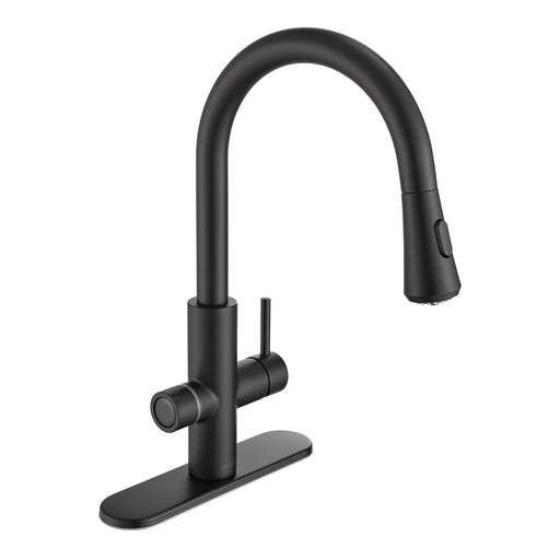 ANZZI KF-AZ401MB Sunset kitchen faucet in matte black, white background view 1