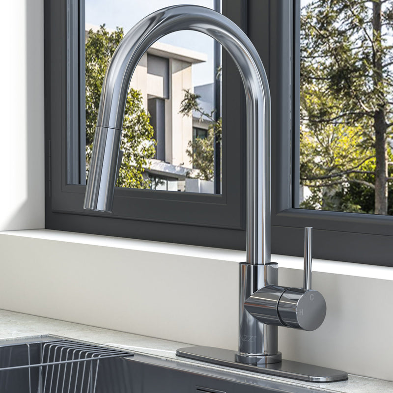 ANZZI KF-AZ601CH Expedition kitchen faucet in polished chrome, main product photo