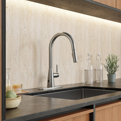 ANZZI KF-AZ701BN Adela kitchen faucet in brushed nickel, installed room view 1