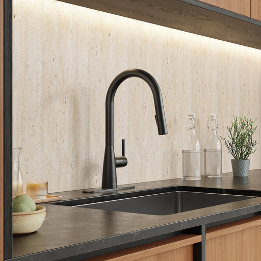 ANZZI KF-AZ701MB Adela kitchen faucet in matte black, installed room view 1
