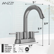 ANZZI L-AZ300MB Remnants centerset bathroom faucet, dimension drawing