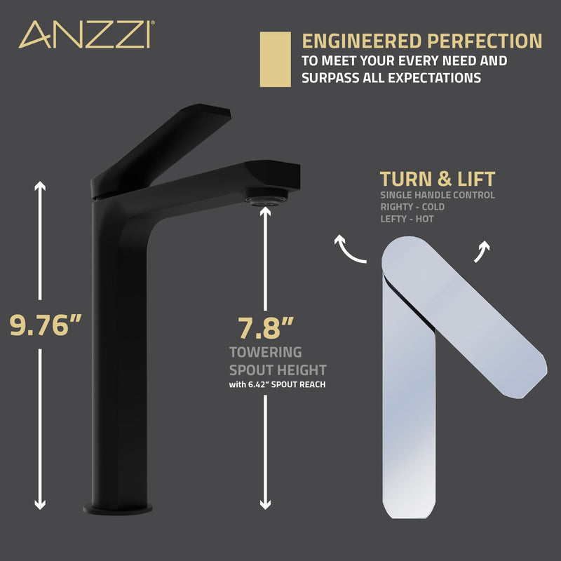 ANZZI L-AZ901MB-BN Ultra-Modern vessel sink faucet, dimension drawing