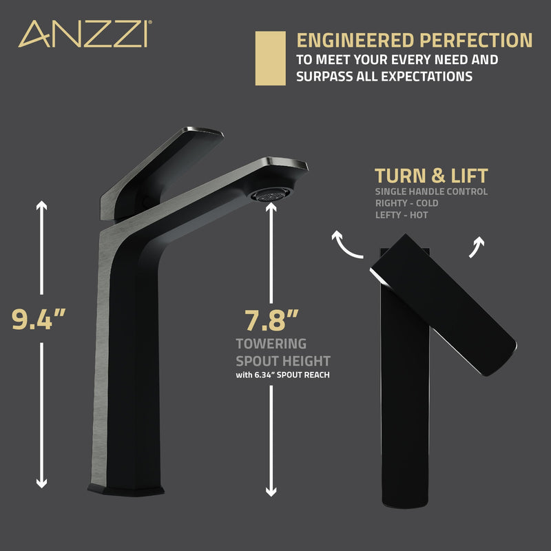 ANZZI L-AZ904MB-CH Contemporary vessel sink faucet, dimension drawing
