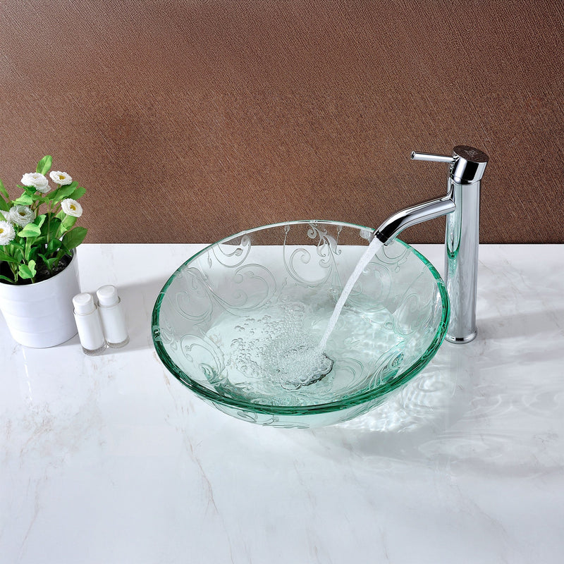 ANZZI LS-AZ065 Vieno vessel sink in clear floral, installed room view 1