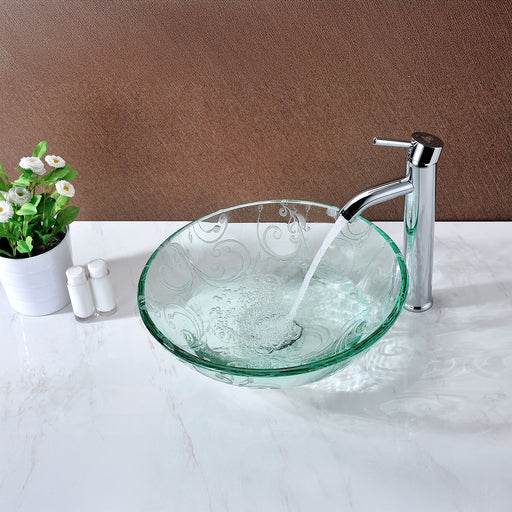 ANZZI LS-AZ065 Vieno vessel sink in clear floral, installed room view 1