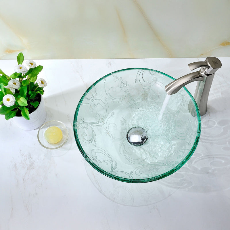 ANZZI LS-AZ065 Vieno vessel sink in clear floral, installed room view 3