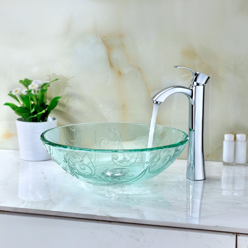 ANZZI LS-AZ065 Vieno vessel sink in clear floral, installed room view 5