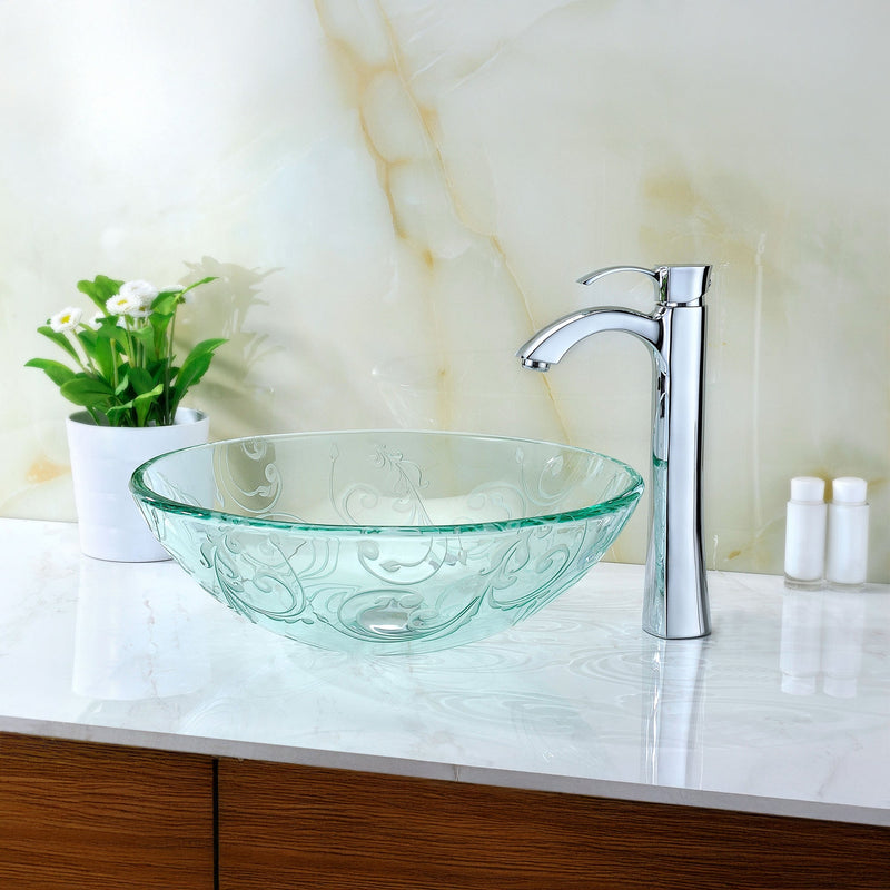 ANZZI LS-AZ065 Vieno vessel sink in clear floral, installed room view 6