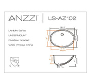 ANZZI LS-AZ102 Lanmia undermount bathroom sink, dimension drawing