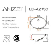 ANZZI LS-AZ103 Pegasus undermount bathroom sink, dimension drawing