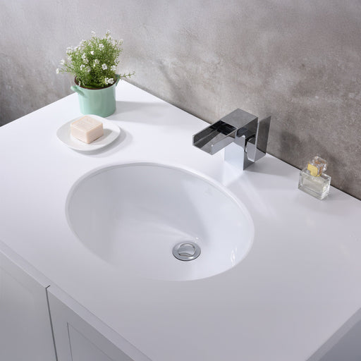ANZZI LS-AZ103 Pegasus undermount bathroom sink in white, installed room view 1