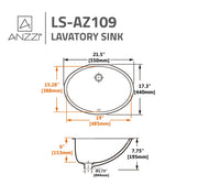 ANZZI LS-AZ109 Rhodes undermount bathroom sink, dimension drawing