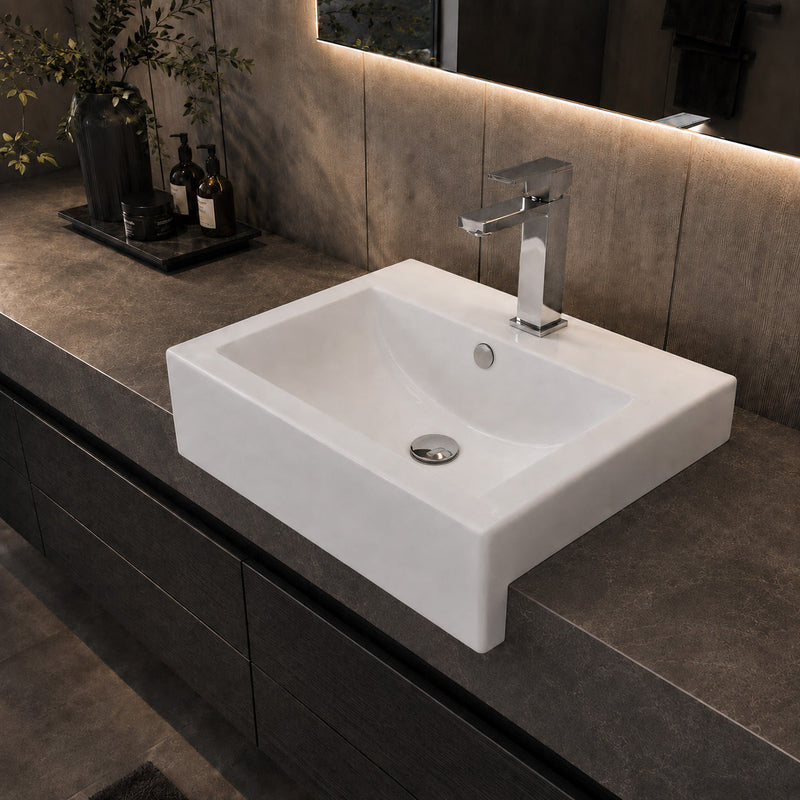 ANZZI LS-AZ116 Vitruvius vessel sink in glossy white vitreous china ceramic, installed room view 1
