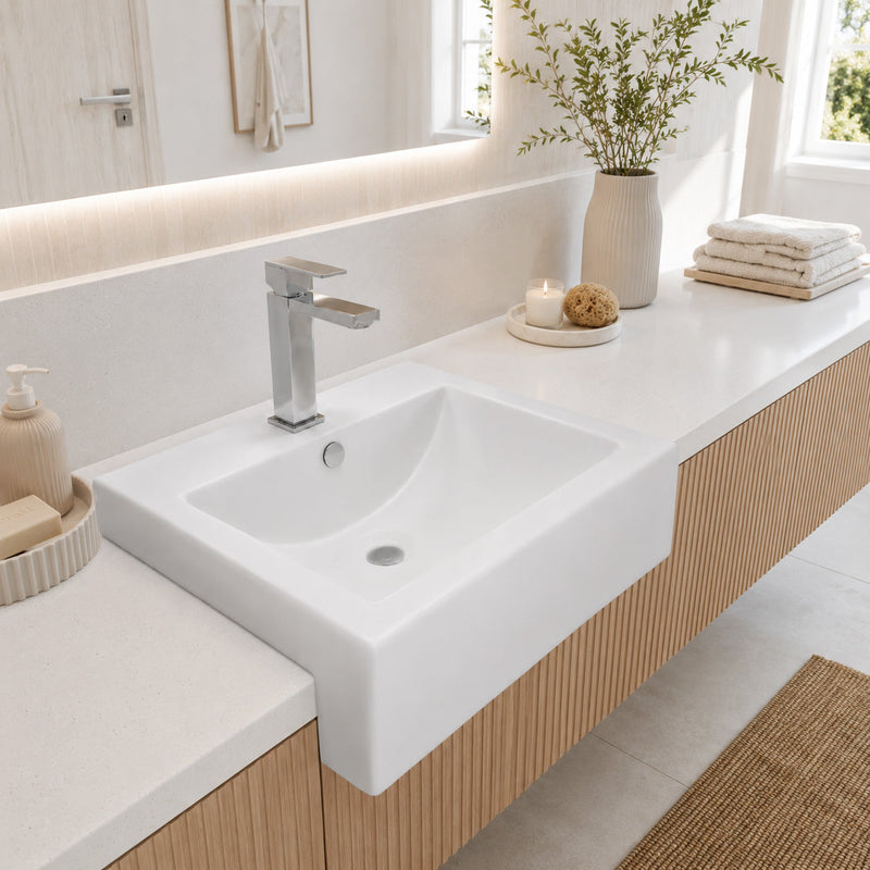 ANZZI LS-AZ116 Vitruvius vessel sink in glossy white vitreous china ceramic, installed room view 2