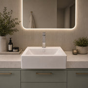 ANZZI LS-AZ116 Vitruvius vessel sink in glossy white vitreous china ceramic, installed room view 3