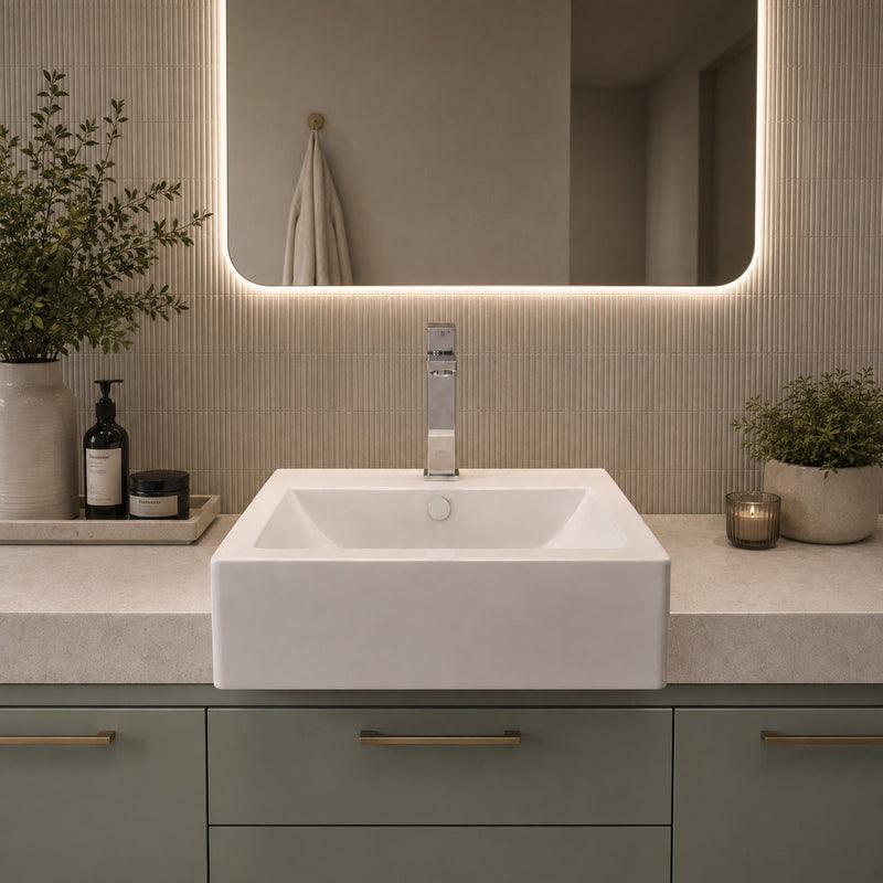 ANZZI LS-AZ116 Vitruvius vessel sink in glossy white vitreous china ceramic, installed room view 3