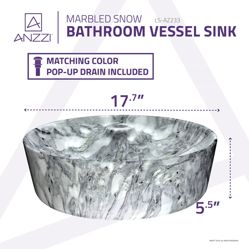 ANZZI LS-AZ233 Marbled vessel sink, dimension drawing