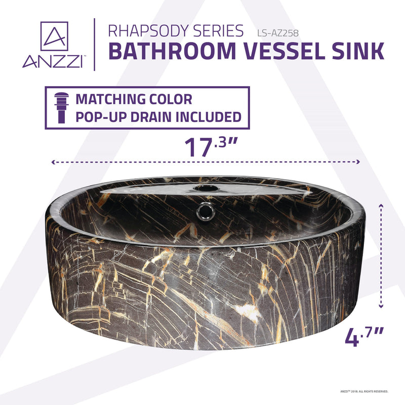 ANZZI LS-AZ258 Rhapsody vessel sink, dimension drawing