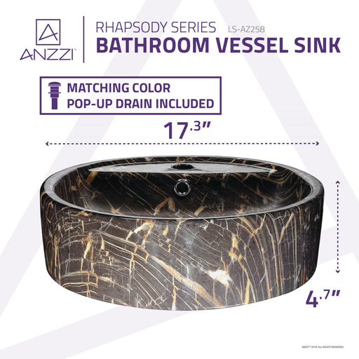 ANZZI LS-AZ258 Rhapsody vessel sink, dimension drawing