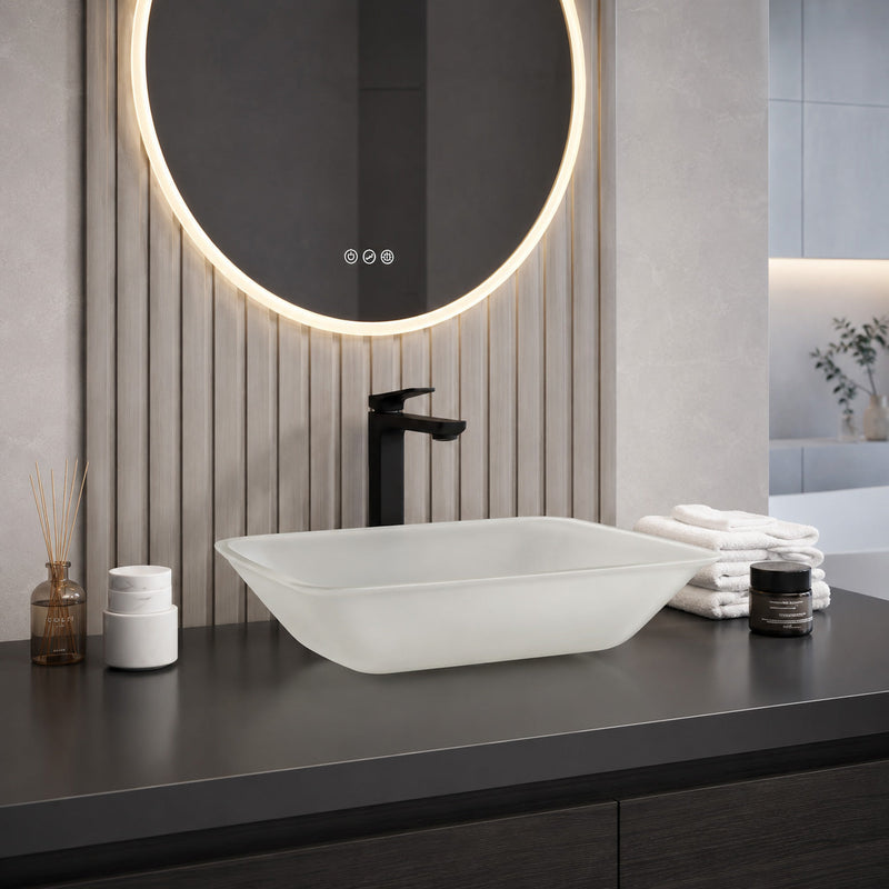 ANZZI LS-AZ910 Innovio vessel sink in matte white, installed room view 1