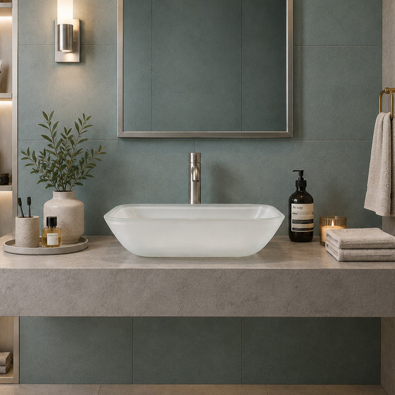 ANZZI LS-AZ910 Innovio vessel sink in matte white, installed room view 2